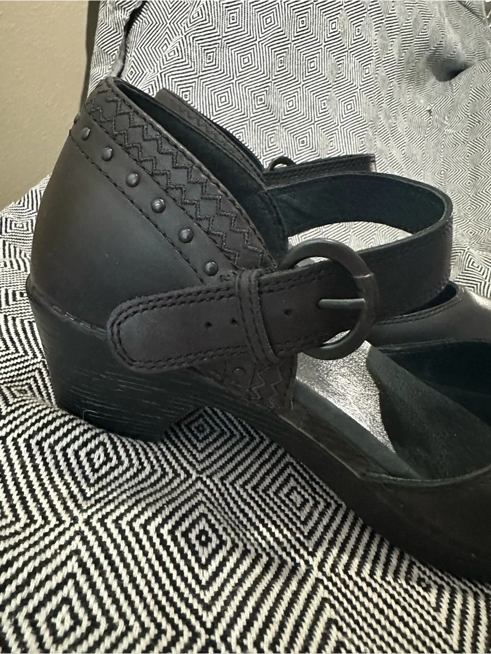 Dansko Makenna Black Leather Mary Jane Studded Heel Clogs Size 42 Comfort - Picture 10 of 16
